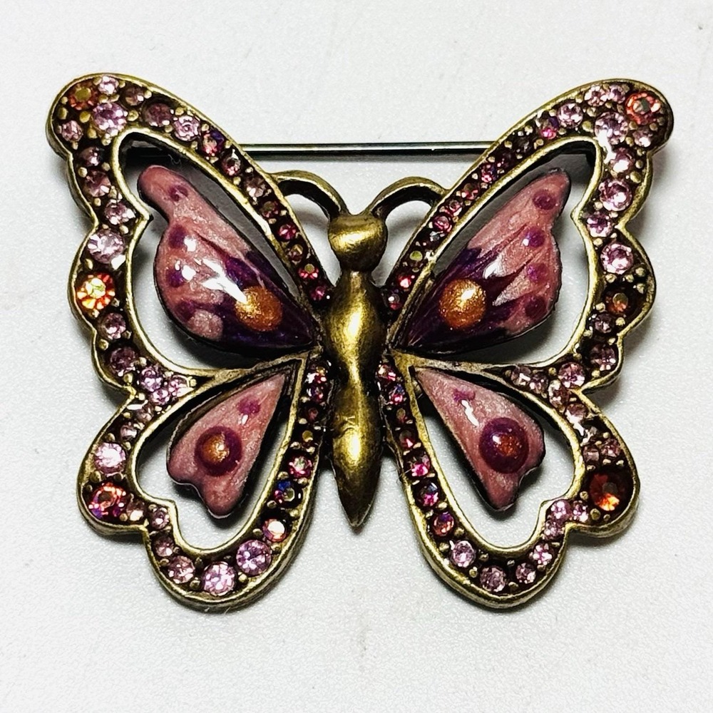 Vtg Jay Strongwater Butterfly Pin Pink Purple Enamel Swarovski Crystals Signed - Picture 4 of 8